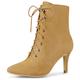 Allegra K Women's Pointy Toe Zip Lace Up Stiletto Heel Ankle Boots Camel 7.5 UK/Label Size 9.5 US