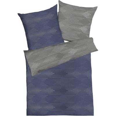 Wendebettwäsche KAEPPEL "Ikat", blau (indigo), B/L: 135cm x 200cm, , Feinbiber, B/L: 80cm x 80cm, Feinbiber, Obermaterial: 100% Baumwolle, Bettwäsche, angenehm wärmend Image