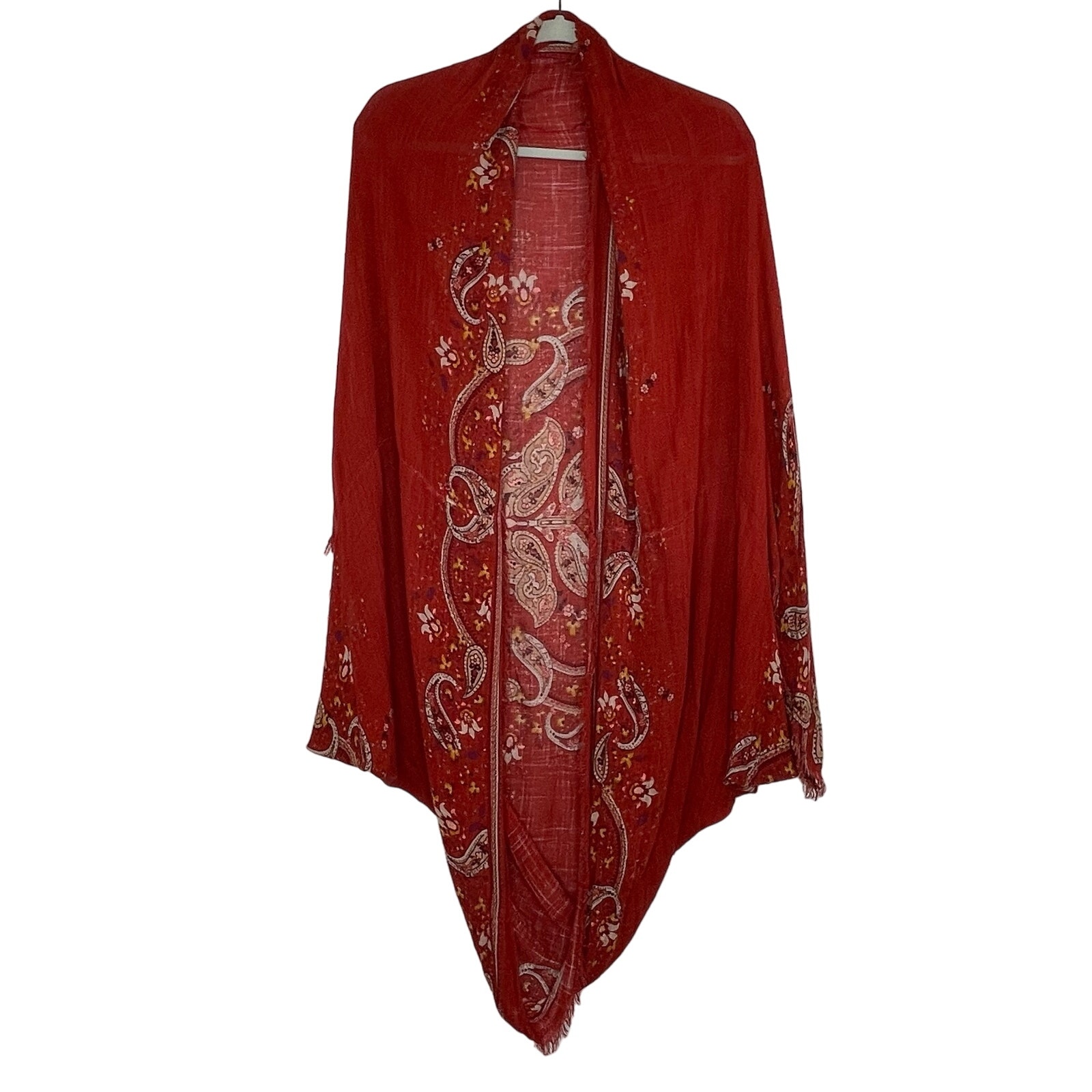 American Eagle Outfitters Tops | American Eagle Outfitter Red Brown Paisley Lightweight Cocoon Cardigan Os | Color: Brown/Red | Size: One Size