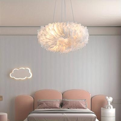 TEMU Feather Pendant Light, 6 Lights Modern Chandelier, Romantic Ceiling Light For Bedroom, Living Room,