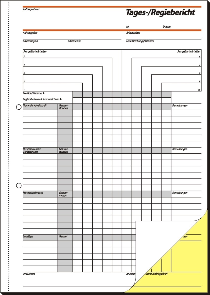 Sigel Tages-/Regiebericht A4 hoch 56g/qm 1. und 2. Blatt bedruckt selbstdurchschreibend 2x40 Blatt Image