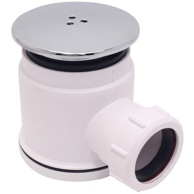 Weißer, runder Badezimmer-Duschablauf, Design aus Kunststoff und Edelstahl, Abtropfgestell, Siphon Image