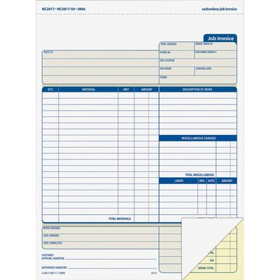 Adams Business Forms NC2817 Job Invoice Forms, 2 Part, Carbonless, 8 1/2 x11 7/16 - Pack of 100