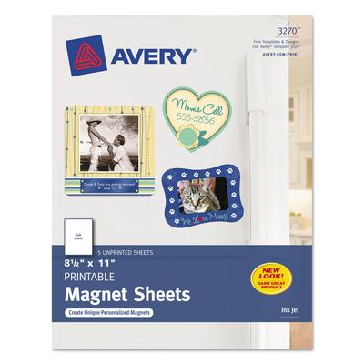 Avery 03270 Printable Magnet Sheets, 8.5 x 11, White, 5/Pack - Box of 5