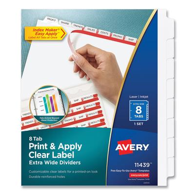 Avery 11439 Print and Apply Index Maker Clear Label Dividers, 8 White Tabs, Letter - Set of 8