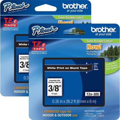 Brother TZE325BD Tape Cartridge, Laminated, f/P-Touch 8m, 3/8", 2/BD, WE/Black - Pack of 2