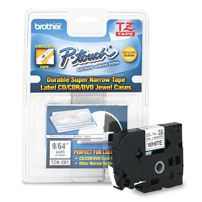 Brother TZEN201 TZ Super-Narrow Non-Laminated Tape for P-Touch Labeler, 0.13" x 26.2 ft, Black on White