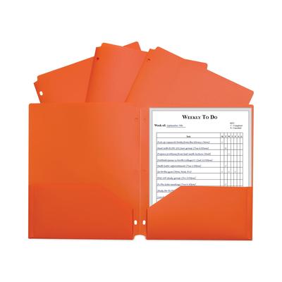 C-Line Products 33932BX Two-Pocket Heavyweight Poly Portfolio Folder, 3-Hole Punch, 11 x 8.5, Orange, 25/Box - Box of 25