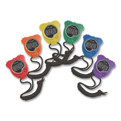 Champion 910SET Water-Resistant Stopwatches, 1/100 Second, Assorted Colors, 6/Set - Box of 6