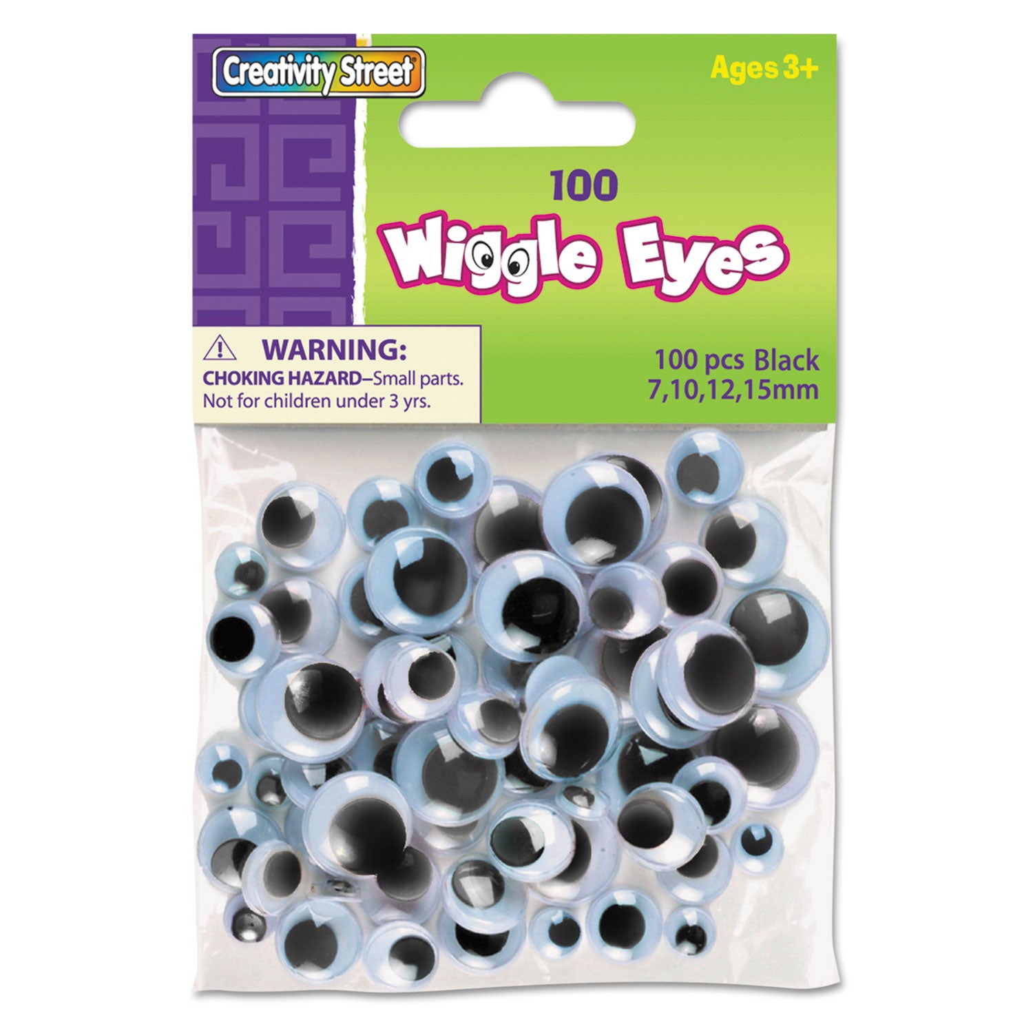 Creativity Street 3446-02 Wiggle Eyes Assortment, Assorted Sizes, Black, 100/Pack - Pack of 100 CKC344602