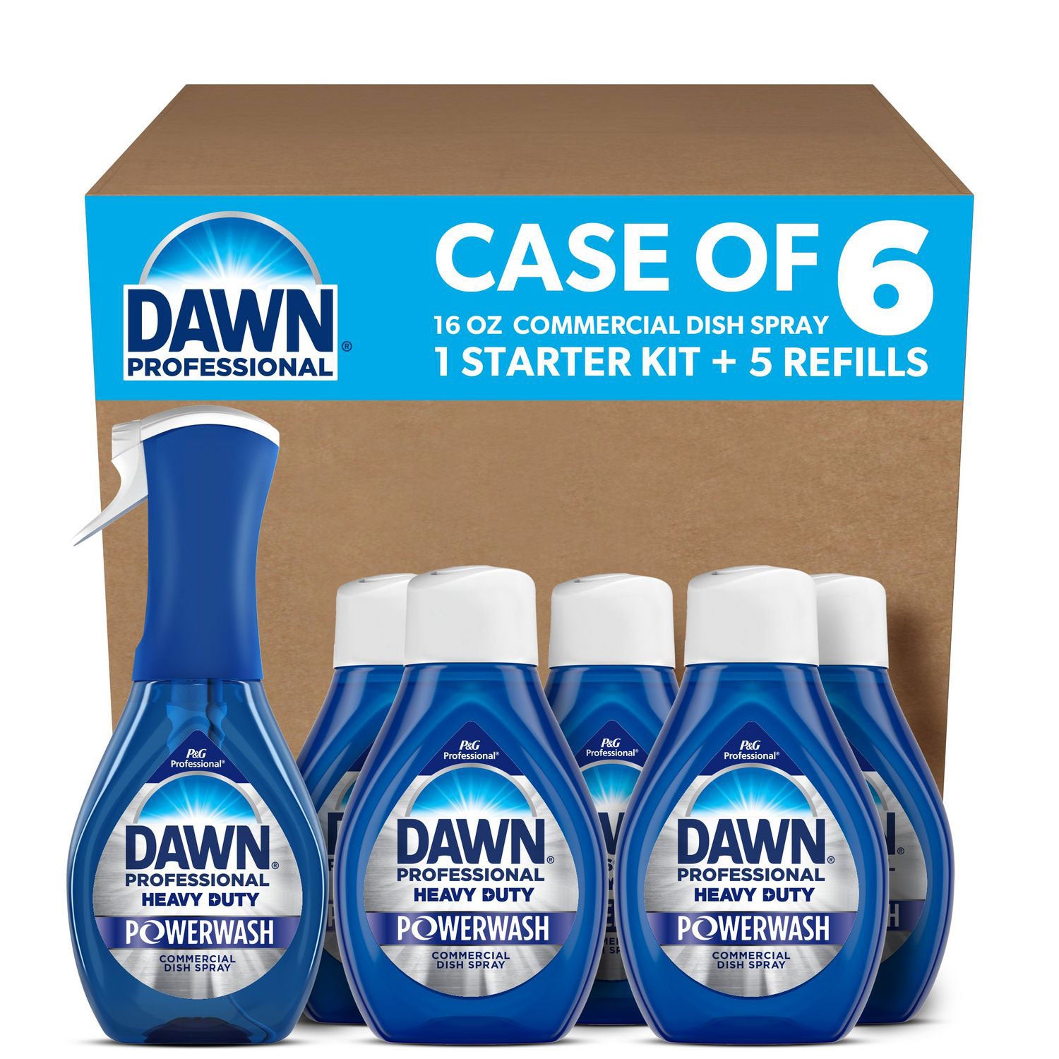 Dawn 12301 Heavy Duty Powerwash Commercial Dish Spray, Starter Kit with 16 oz Spray Bottle and 5 Refills/Carton - Case of 6 PGC12301