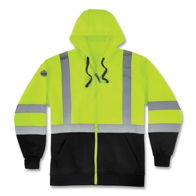 Ergodyne 21843 GloWear 8372 ZipUp HiVis Class 3 Zip Hood Sweatshirt w/ Black Bottom, Polar Fleece, Lime, Medium, Ships in 1-3 Business Days