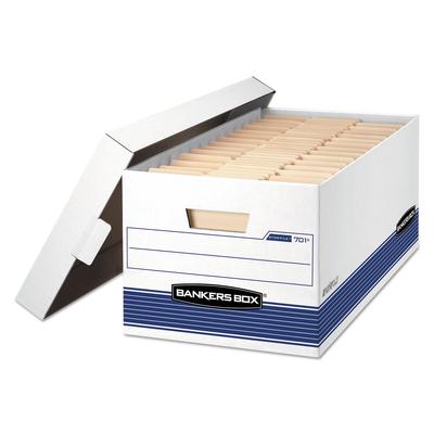 Fellowes 0070104 STOR/FILE Medium-Duty Storage Boxes, Letter Files, 12.88" x 25.38" x 10.25", White/Blue, 4/Carton - Carton of 4 Boxes FEL0070104