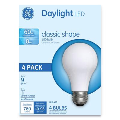 GE 99192 Classic LED Daylight Non-Dim A19 Light Bulb, 8 W, 4/Pack - Pack of 4