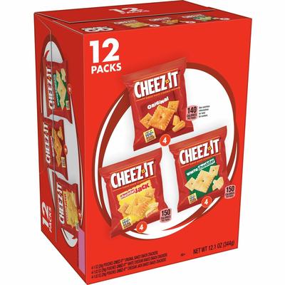 Keebler 94027 Cheez-It Variety Pack - Individually Wrapped - Original, White Cheddar, Cheddar Jack Cheese - 12 / Box - Box of 12