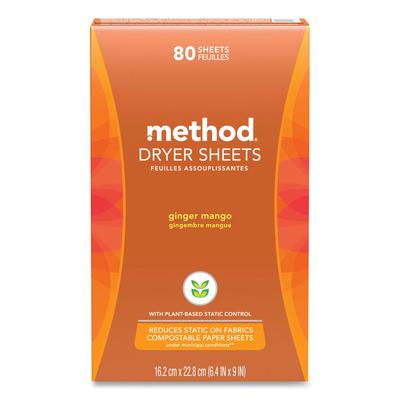 Method Products Inc. 318049 Dryer Sheets, Ginger Mango, 80/Box, 6 Boxes/Carton - Case of 6