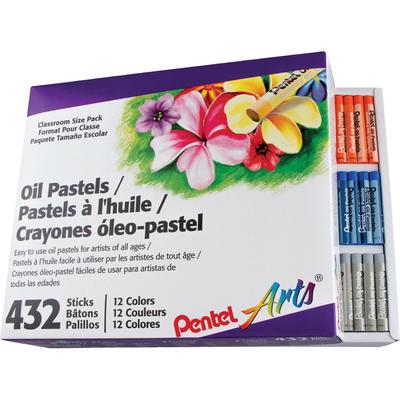 Pentel PHN-12CP Oil Pastels w/Carrying Case, 12 Assorted Colors, 384/Set PENPHN12CP