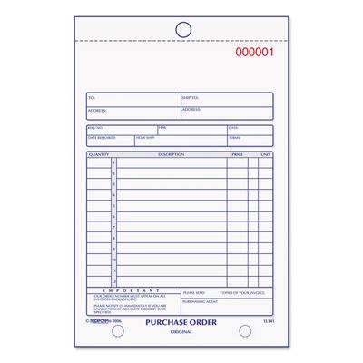 Rediform 1L141 Purchase Order Book, 12 Lines, Three-Part Carbonless, 5.5 x 7.88, 50 Forms Total