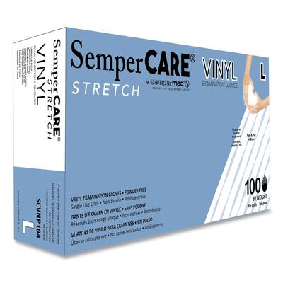 SemperCare® SCVNP104BX Stretch Vinyl Examination Gloves, Cream, Large, 100/Box - Box of 100