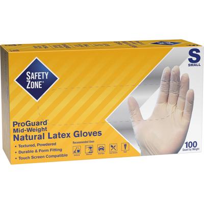 The Safety Zone GRDRSM1T Powdered Natural Latex Gloves - Polymer Coating - Small Size - Natural - Allergen-free, Silicone-free, Powdered - 9.65