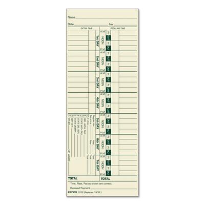 TOPS 1252 Time Clock Cards, Replacement for 1900L, One Side, 3.5 x 9, 500/Box - Pack of 500