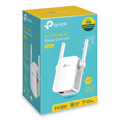 TP-LINK RE205 AC750 Wi-Fi Range Extender, 1 Port, Dual-Band 2.4 GHz/5 GHz