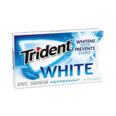 Trident® 20902451 Sugar-Free Gum, White Peppermint,16 Pieces/Pack, 9 Packs/Box