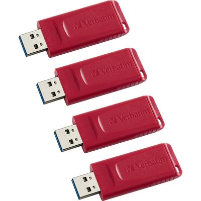 Verbatim 96317CT USB Flash Drives, Retractable, Security Feature, 16GB, 4/CT, RD - Case of 4