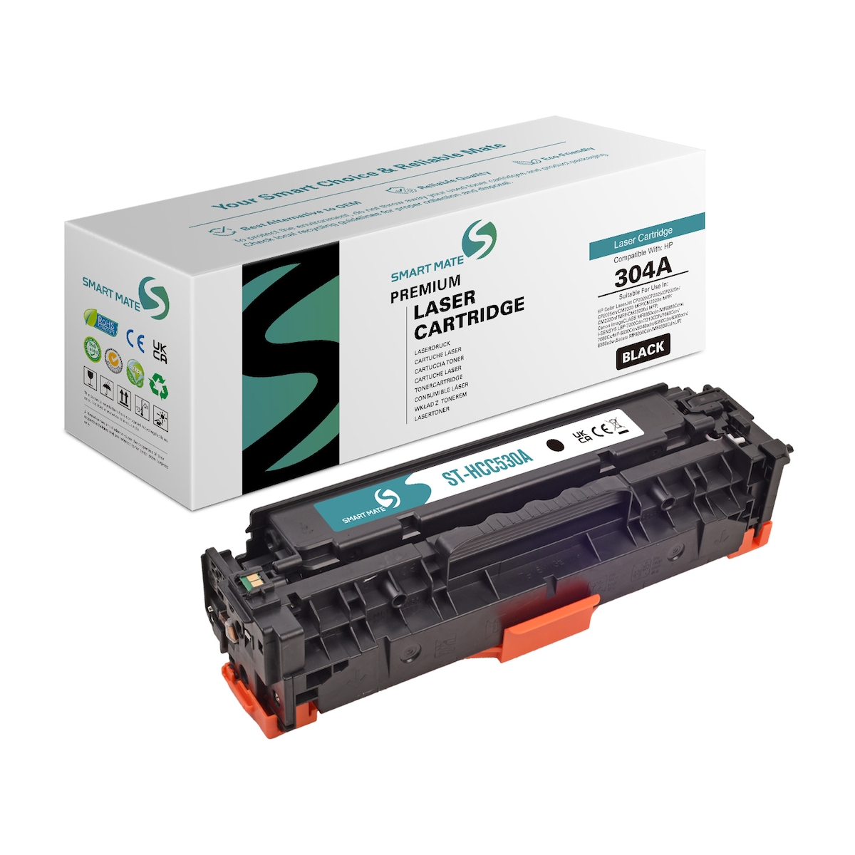 SmartMate wiederaufbereitete Laser Toner Patrone für HP CC530A (304A) Schwarz Image