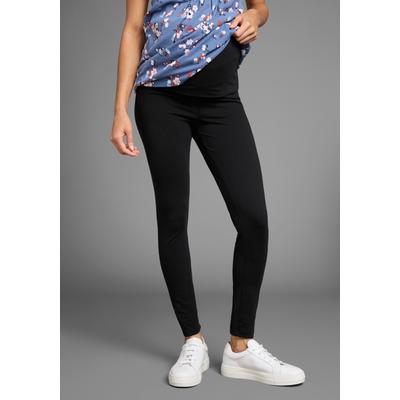 Umstandsleggings NEUN MONATE "Hose mit extrabreitem Umschlag, 2in1 Optik", Damen, Gr. 40/42, N-Gr, schwarz, Jersey, Obermaterial: 95% Baumwolle, 5% Elasthan, unifarben, Basic, eng lang, Hosen, Für Schwangerschaft und Stillzeit