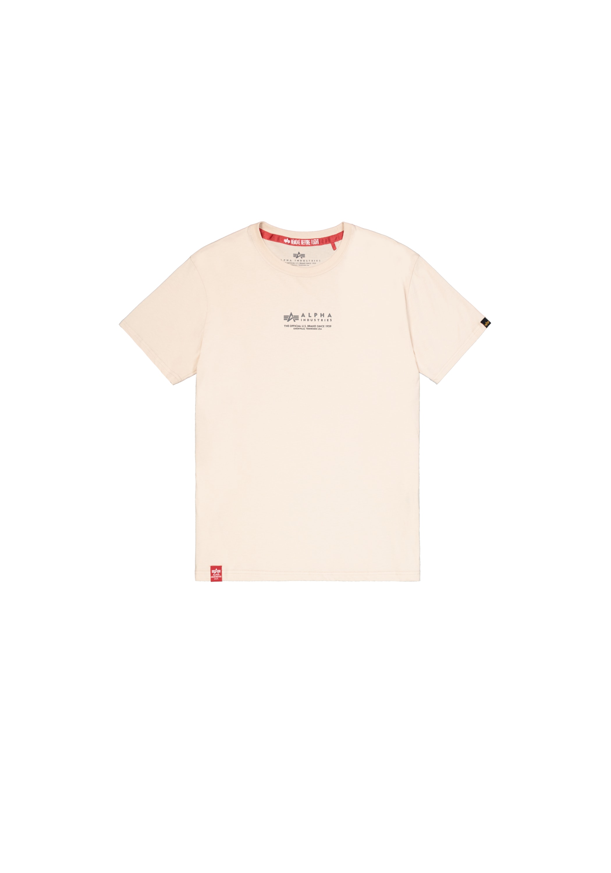 T-Shirt ALPHA INDUSTRIES "Alpha Wording T-Shirt", Herren, Gr. XL, weiß (jet stream weiß), Obermaterial: 100% Baumwolle, Shirts Image