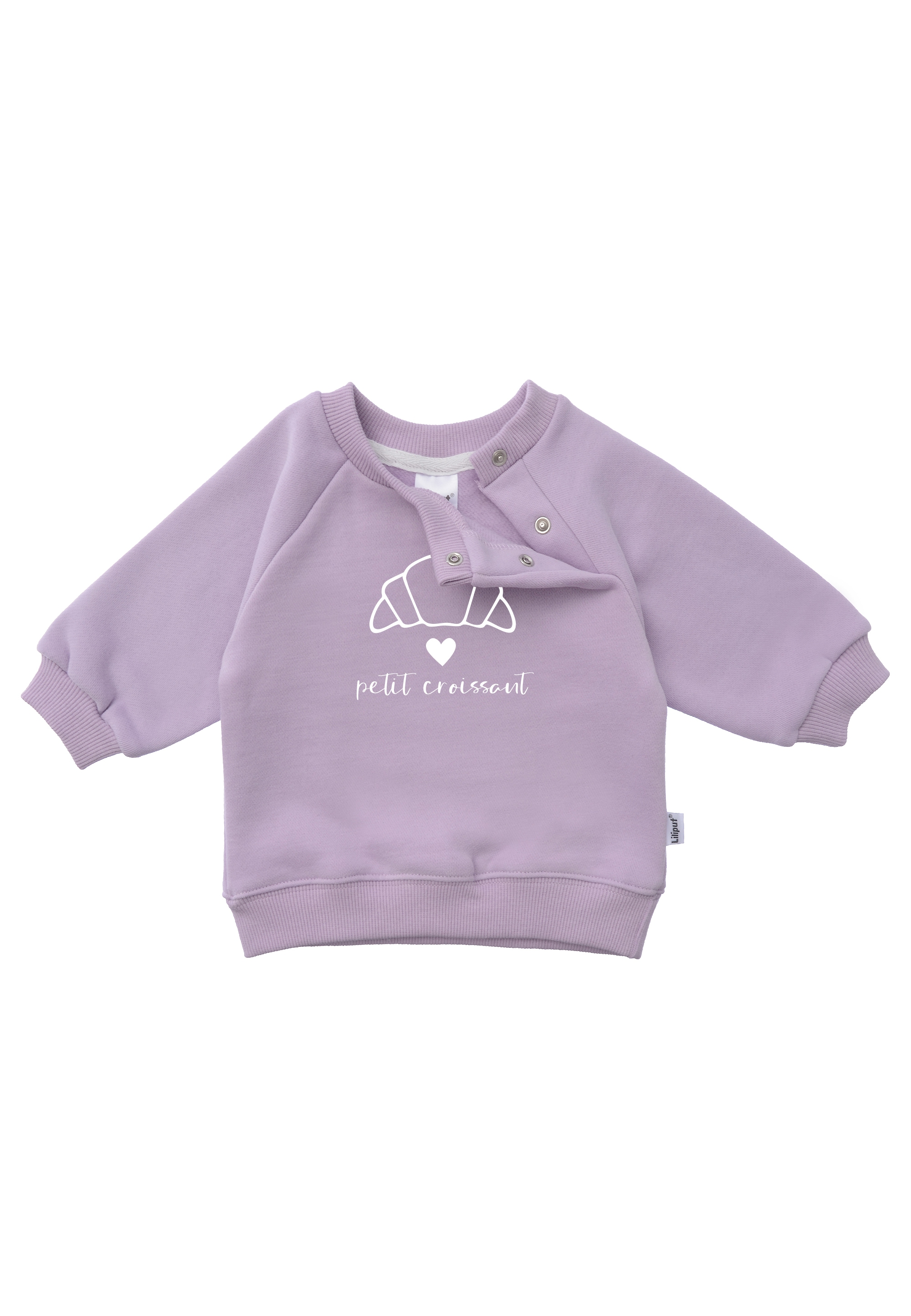 Sweatshirt LILIPUT "Petit Croissant", Mädchen, Gr. 110/116, lila (flieder), 80% Baumwolle, 20% Polyester, bedruckt, normal, Rundhals, Sweatshirts Sweatshirt, mit niedlichem Aufdruck