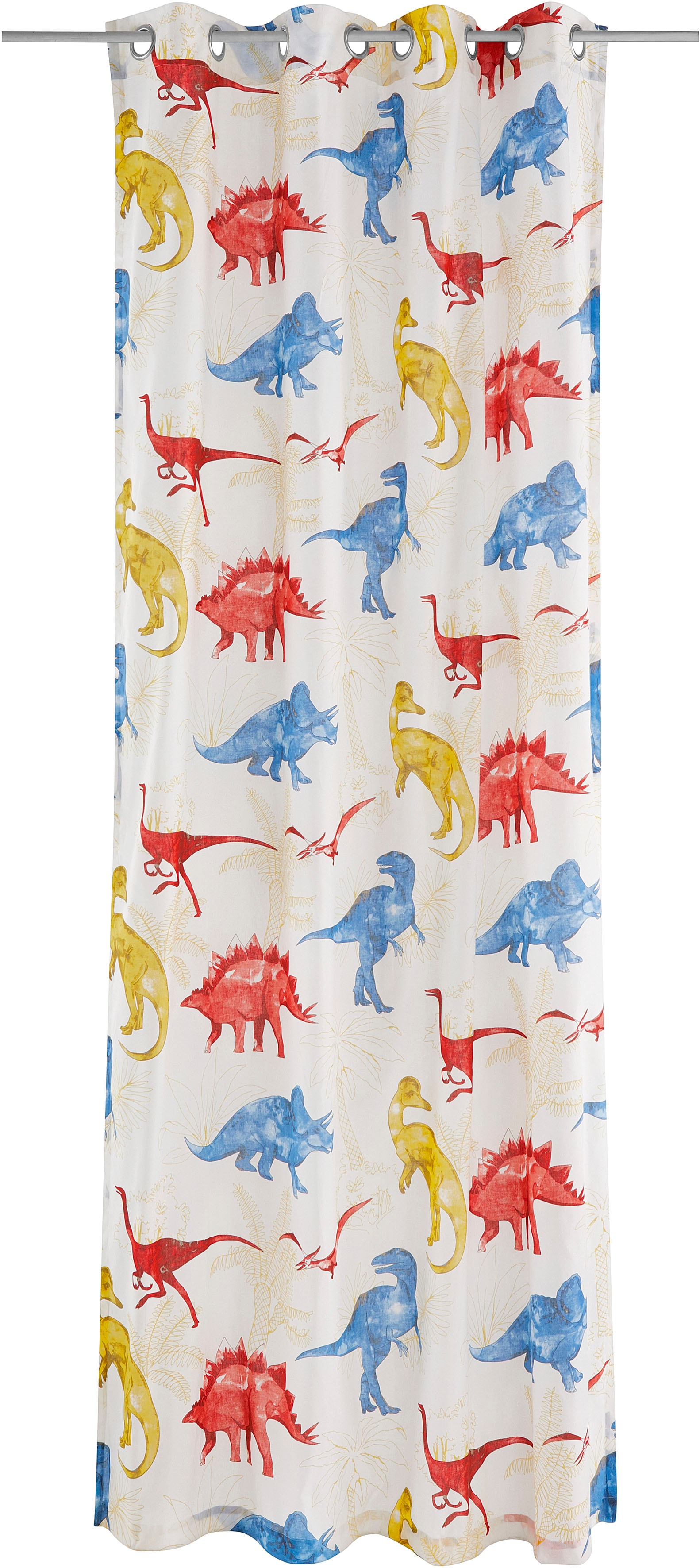 Gardine OTTO HOME "DINO" Gr. 4, weiß, B:135cm H:245cm, Polyester, Baumwolle, Recyceltes Material, Gardinen, Gardine, Kindergardine, einseitig mit Dinosauriern bedruckt