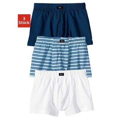 Boxer H.I.S "Boxershorts für Jungen", Kinder, Gr. 92, blau (marine, weiß, marine, gestreift), Jersey, Obermaterial: 100% Baumwolle, unifarben, gestreift, körpernah, Unterhosen, cooler Uni-Streifen-Mix Image