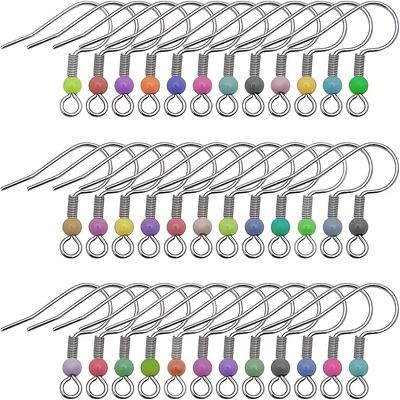 TEMU 100pcs Vibrant Stainless Steel Round Bead Ear Hooks - Spring-, Easy Findings With Earring Backs