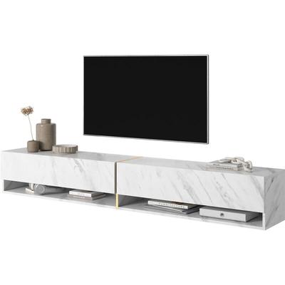 Selsey - Mirrgo - TV-Lowboard stehend Weiß Marmor mit Goldenen Einsätzen, 200 cm Image