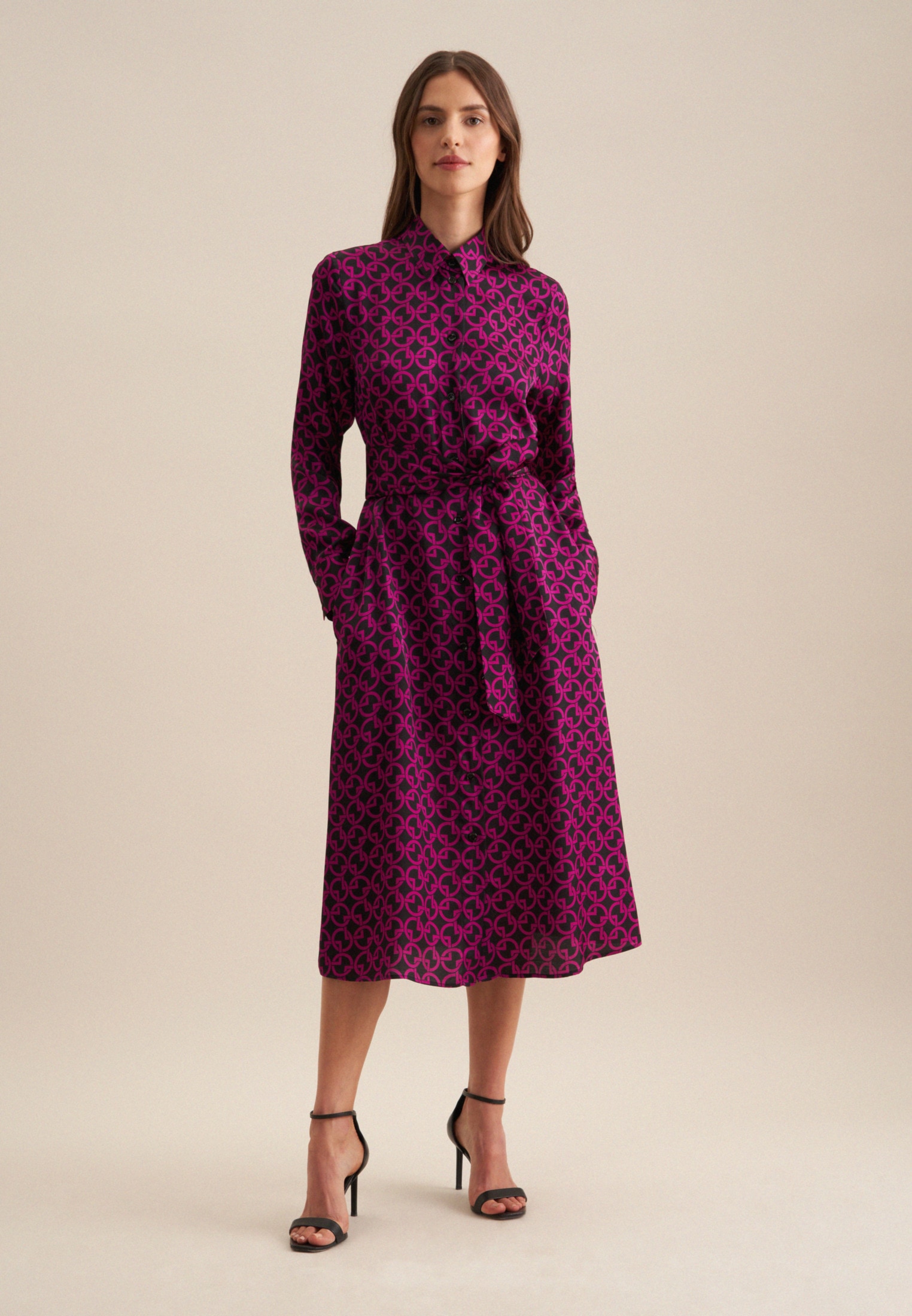 Sommerkleid SEIDENSTICKER "Schwarze Rose", Damen, Gr. XXL(44), Normalgrößen, pink, 100% Viskose, bedruckt, regular fit, Kleider, Langarm Kragen Druck Image