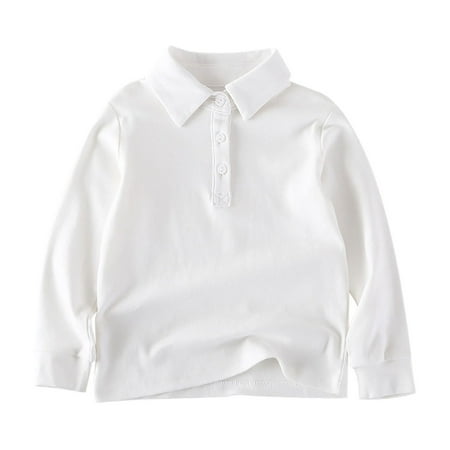 mgdxox Kids Boys Girls Turndown Collar Sweatshirt Long Sleeve 2024 Fall Clothes Casual Solid Color Pullover Tops White 5 Years