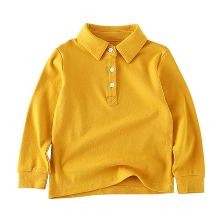 mgdxox Kids Boys Girls Turndown Collar Sweatshirt Long Sleeve 2024 Fall Clothes Casual Solid Color Pullover Tops Yellow 18 Months