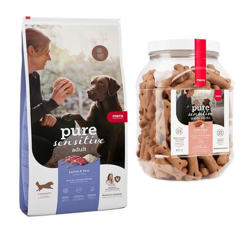 mera pure sensitive Hund Mixpaket: 12,5kg Adult Lamm & Reis Trockenfutter & 3x 600g Lachs & Reis...