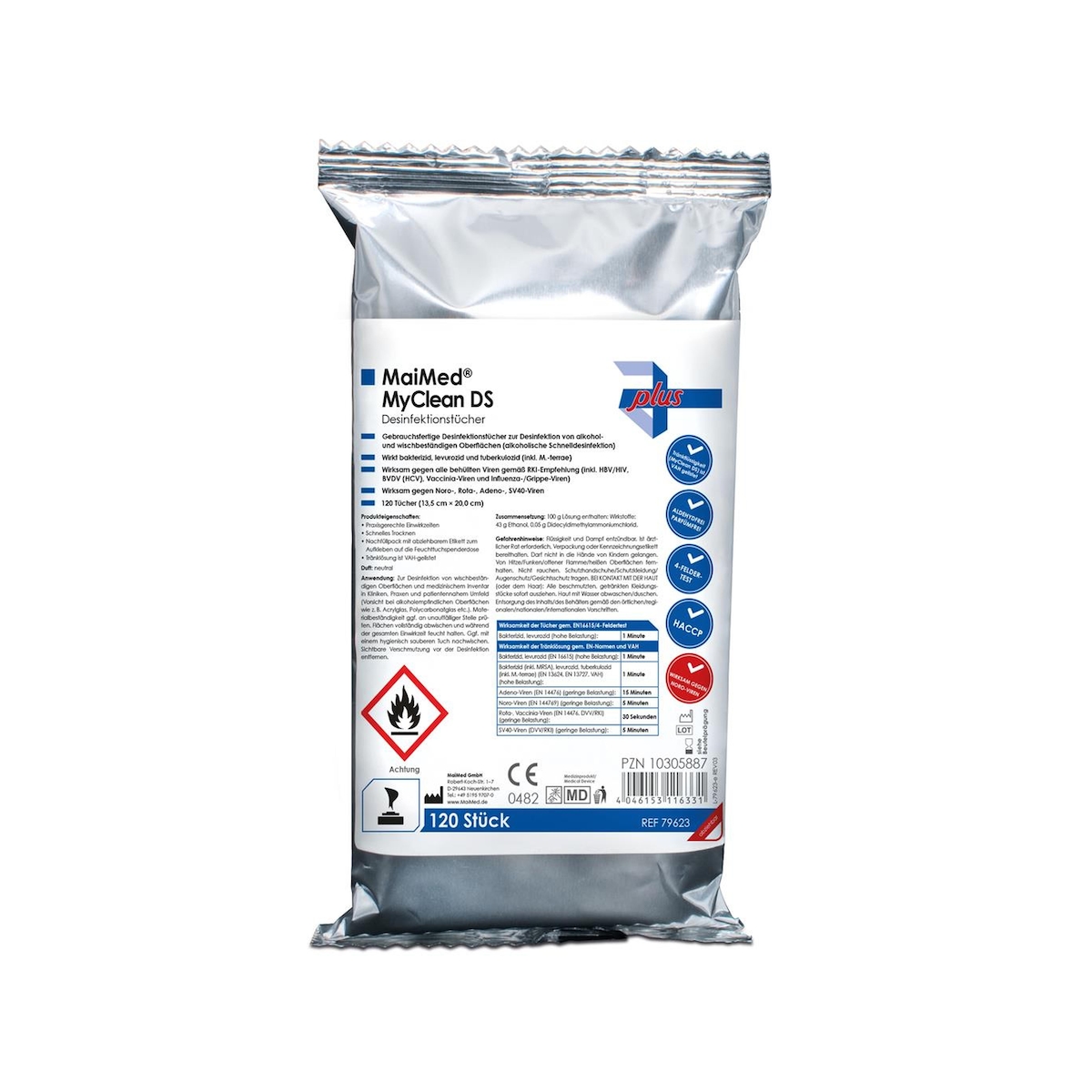 MaiMed MyClean DS - 12 x 120 Schnelldesinfektionstücher - 13,5 x 20 cm - neutral Image