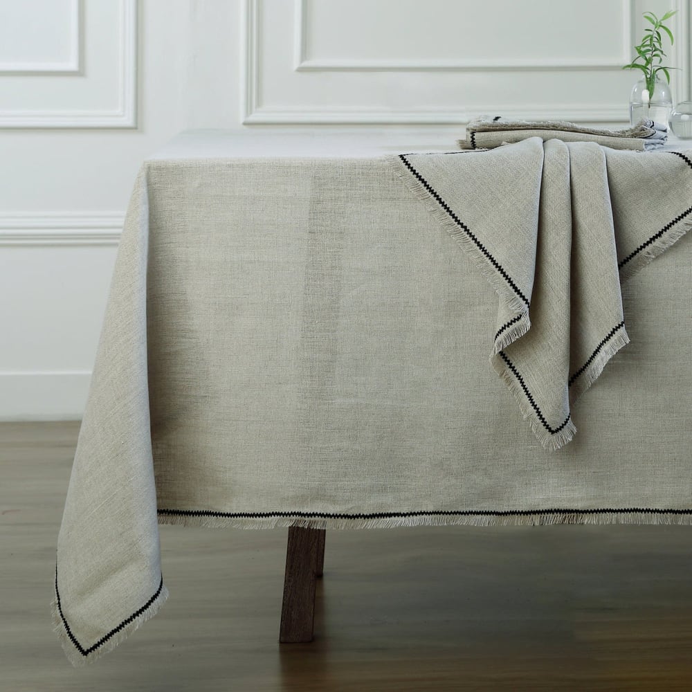 Tovaglia lino natural / nero 150x300 cm