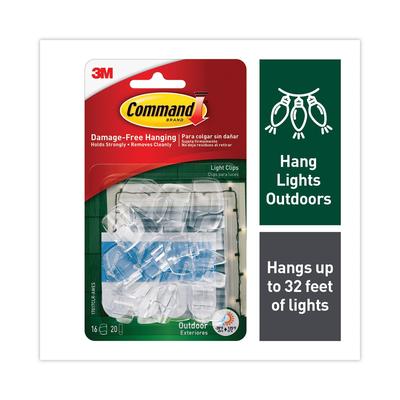 Command All Weather Hooks and Strips, Plastic, Small, 16 Clips and 20 Strips/Pack (MMM17017CLRAW)