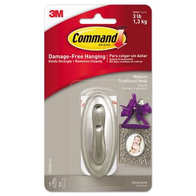 Command Decorative Hooks, Traditional, Medium, 1 Hook and 2 Strips/Pack (MMM17051BN)