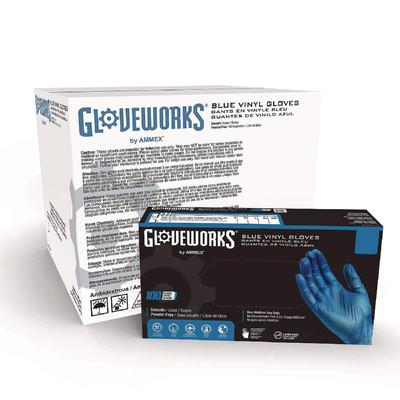 GloveWorks by AMMEX Industrial Vinyl Gloves, Powder-Free, 3 mil, Large, Blue, 100 Gloves/Box, 10 Boxes/Carton (AXCIVBPF46100)