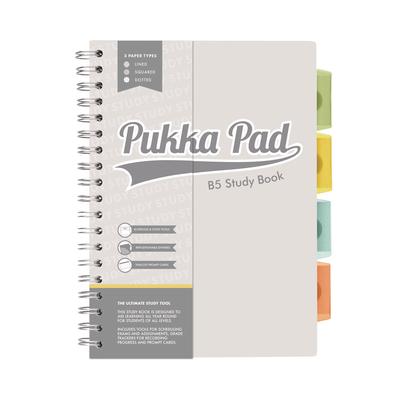 PUKKA PAD B5 Size Project Book, 4-Subject, Gray/White Study Book Cover, (100) 9.8 x 6.9 Sheets (PUK9824STU)