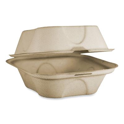 World Centric Fiber Hinged Containers, Burger Box, 6.5 x 6 x 3.2, Natural, Paper, 500/Carton (WORTOSCU15BLFP)