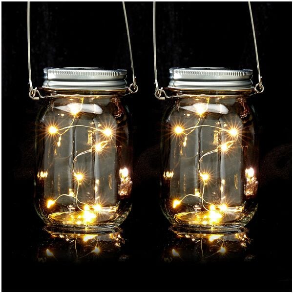 relaxdays LED Solarleuchten 2er-Set Glas weiß Image