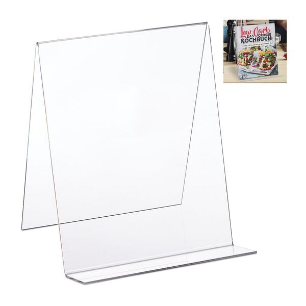 relaxdays Buchaufsteller Acryl für DIN A4, 20x24x20 cm Image