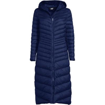 Wanderweight Down Ultralight Packable Hooded Maxi Coat, Women, size: 24-26, plus, Blue, Nylon/Down, by Lands' End